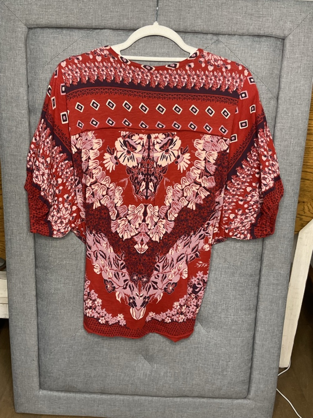 Free People Red Floral Boho Tunic Knot Top Small - Picture 10 of 12